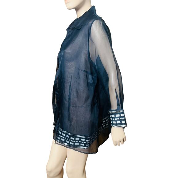 Gianfranco Ferre Vintage 100% Silk Blouse Size Fit M Long Sleeves Sheer Material - Picture 8 of 14